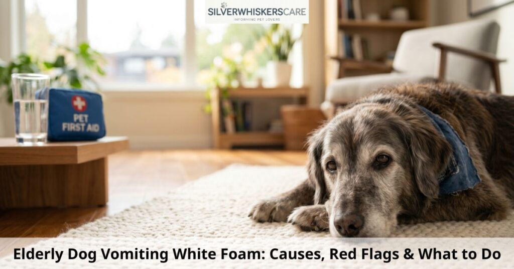 elderly dog vomiting white foam
