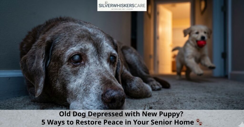 old dog depressed with new puppy